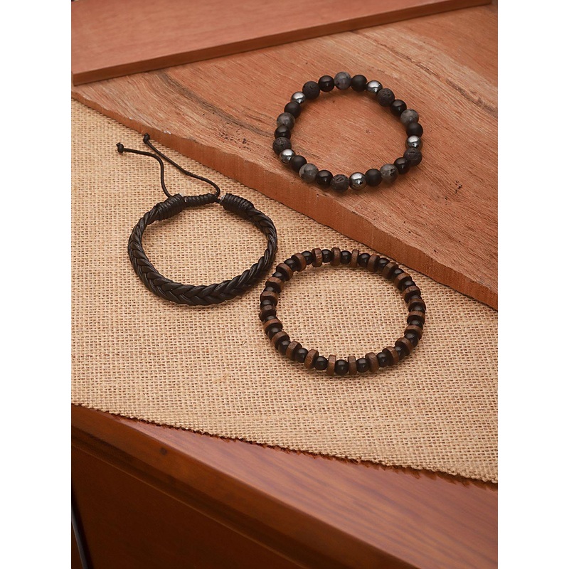 Jazz and Sizzle Men Set of 3 Beaded Elasticated Bracelet