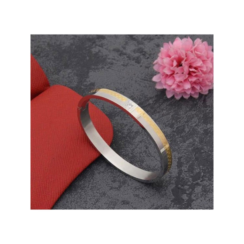 LAKSH Men Stainless Steel Gold-Plated Stone Studded Kada Bracelet