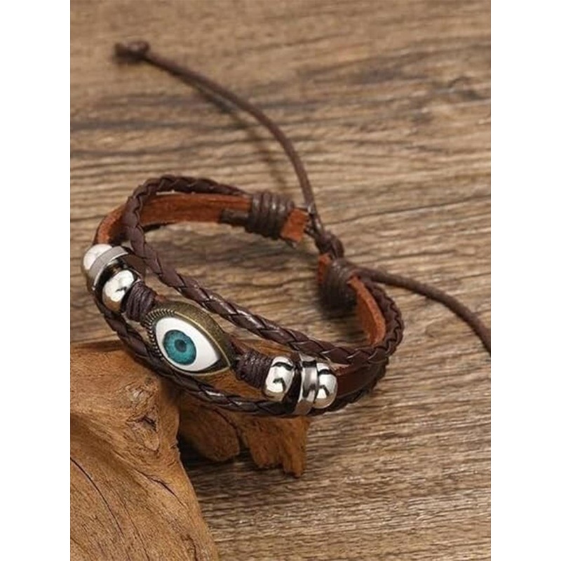 MEENAZ Men Leather Evil Eye Multistrand Bracelet