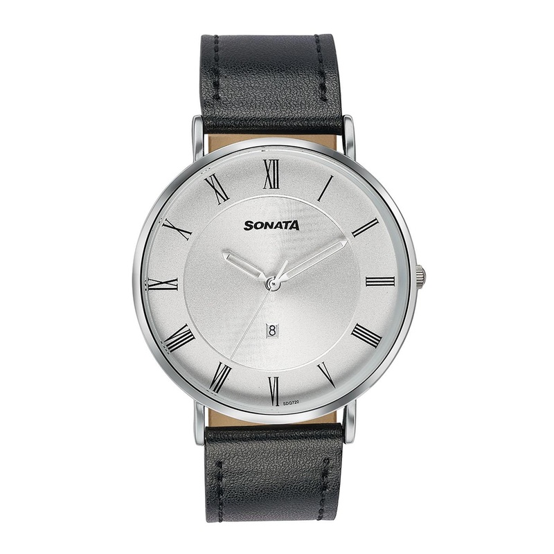 Sonata Men Dial & Leather Textured Straps Analogue Watch 77142SL01