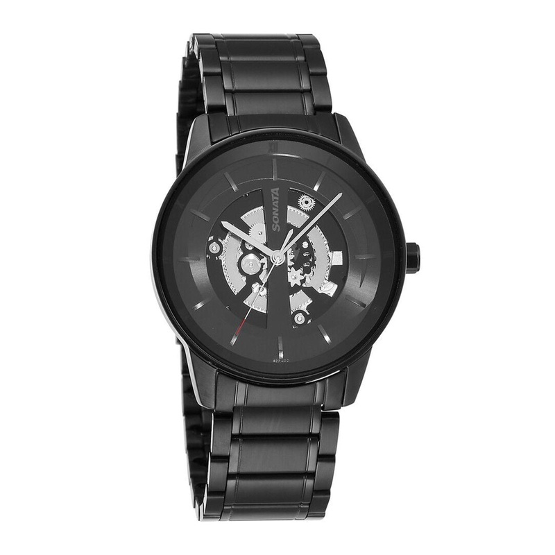 Sonata Men Printed Dial & Stainless Steel Straps Analogue Watch 7133NM01