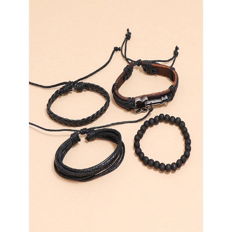 UNIVERSITY TRENDZ Men Set of 4 Beaded Leather Multistrand Bracelets
