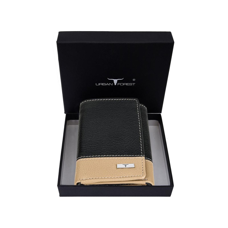 URBAN FOREST Men Colourblocked Leather Three Fold Wallet