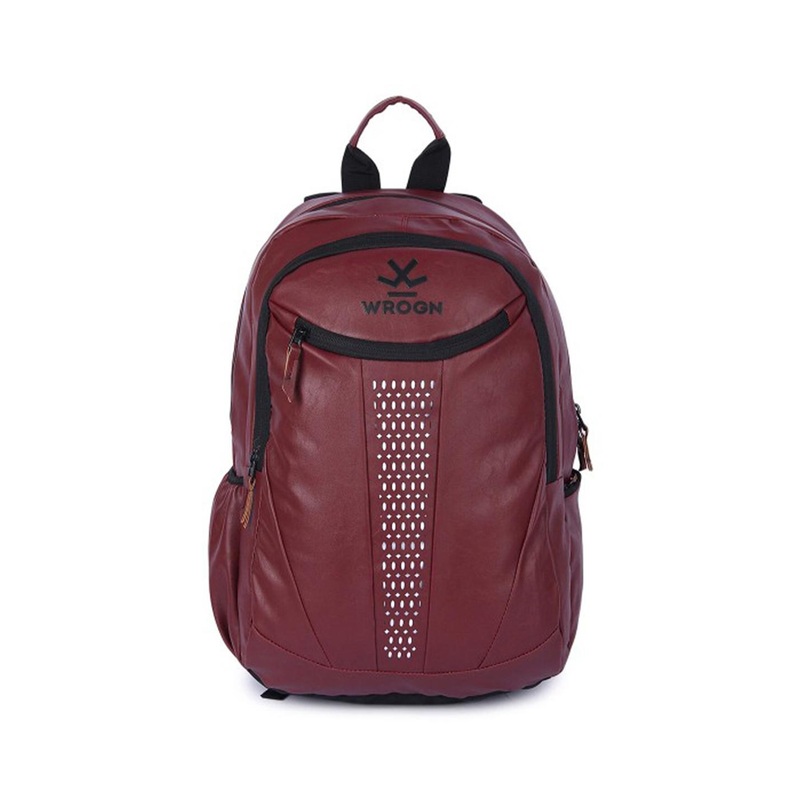 WROGN Unisex Maroon Embellished Backpack with Reflective Strip 35 L