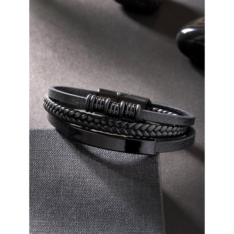 Bohey by KARATCART Men Leather Handcrafted Multistrand Bracelet