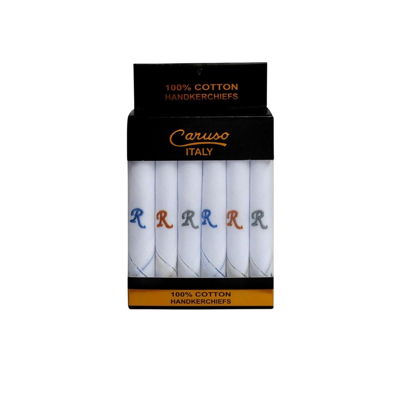 Caruso ITALY Pack Of 6 Logo Embroidered Cotton Handkerchiefs