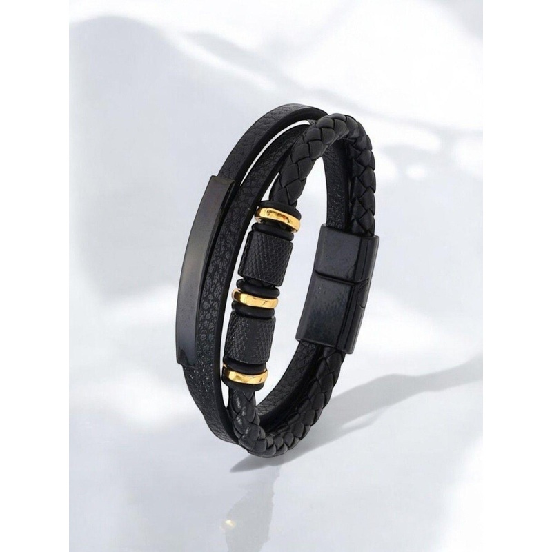 Jewels Galaxy Men Leather Gold-Plated Wraparound Bracelet