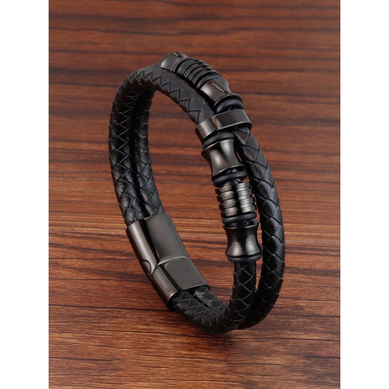 Jewels Galaxy Men Leather Wraparound Bracelet
