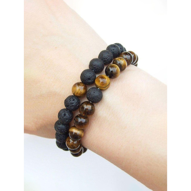 Jewels Galaxy Men Set Of 2 Artificial Beaded Elasticated Tiger Eye Bracelet