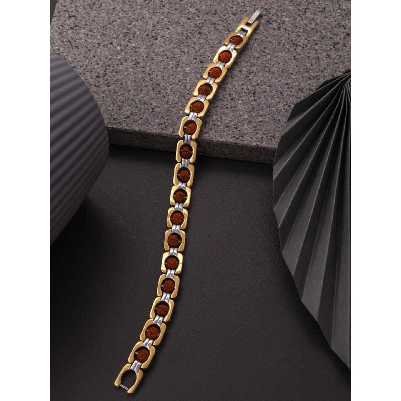 LAKSH Men Stainless Steel Gold-Plated Armlet Bracelet