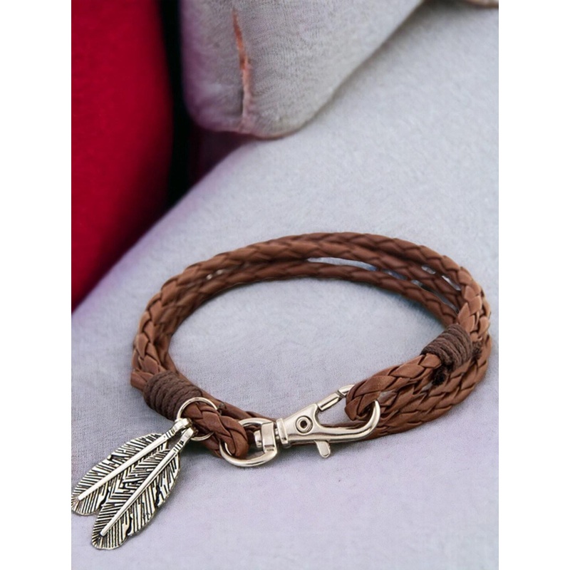 OOMPH Men Leather Multistrand Bracelet
