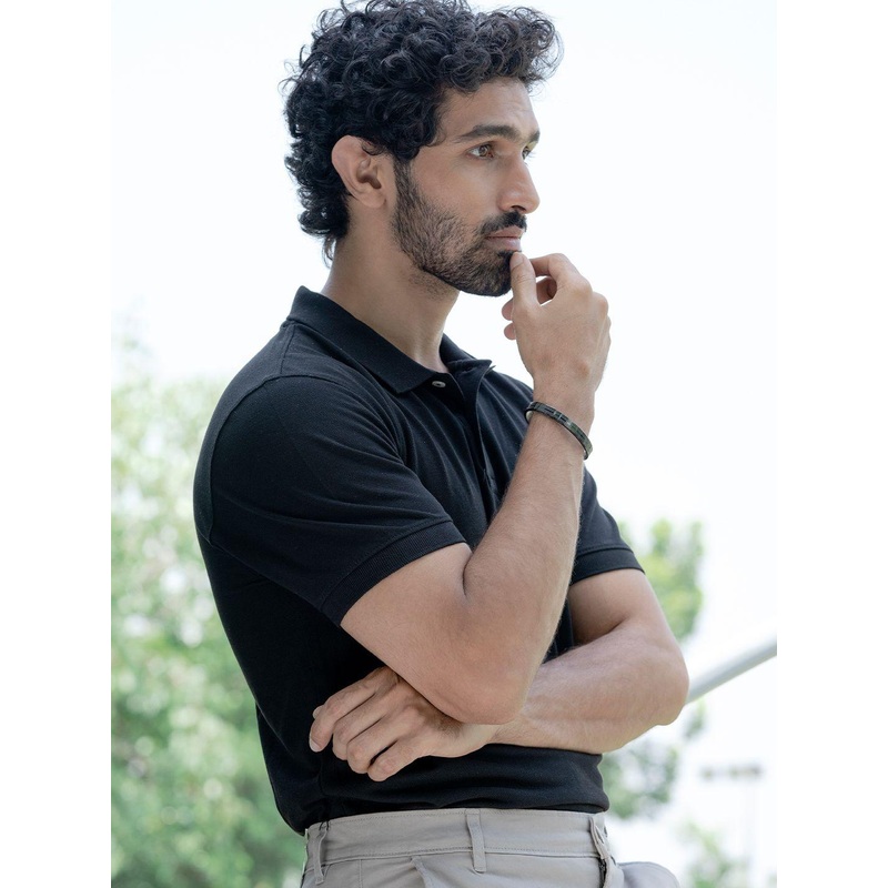 SWASHAA Men Miliano Stainless Steel Rhodium-Plated Kada Bracelet