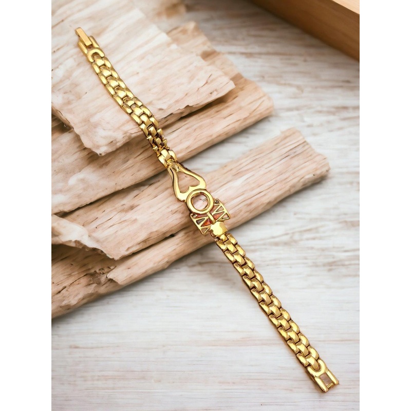 SZN Men Stainless Steel Gold-Plated Shiv Damru Link Bracelet
