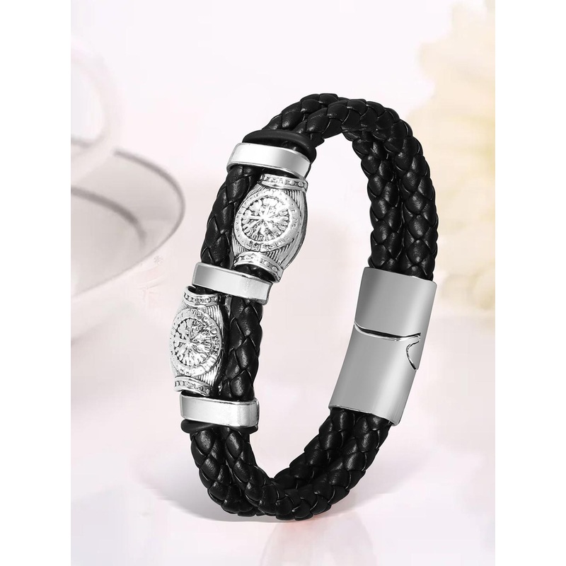 The Roadster Lifestyle Co. Men Black Leather Textured Wraparound Bracelet