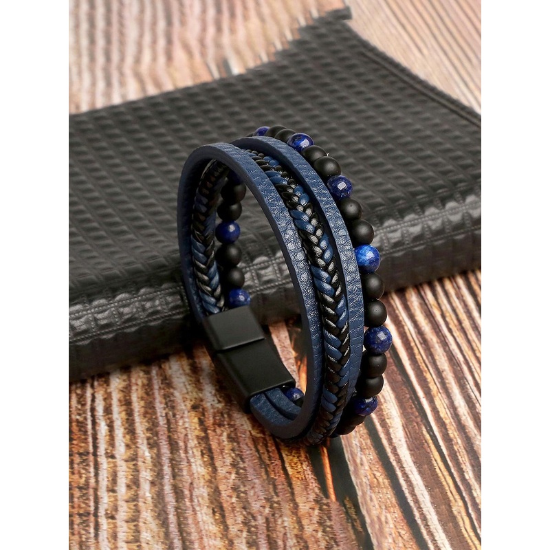 Thrillz Men Leather Artificial Beaded Multistrand Bracelet