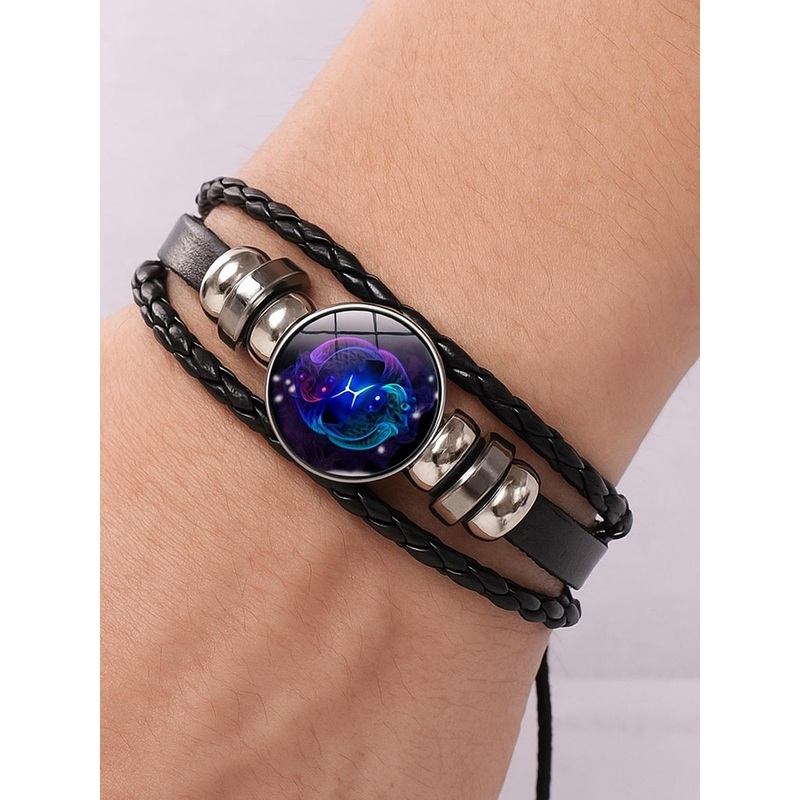 Uniqon Men Black Leather Bracelet