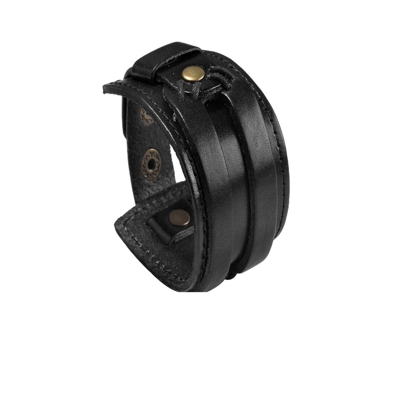 UNIVERSITY TRENDZ Men Black PU Leather Black Double Buckle Leather Cuff Bracelet