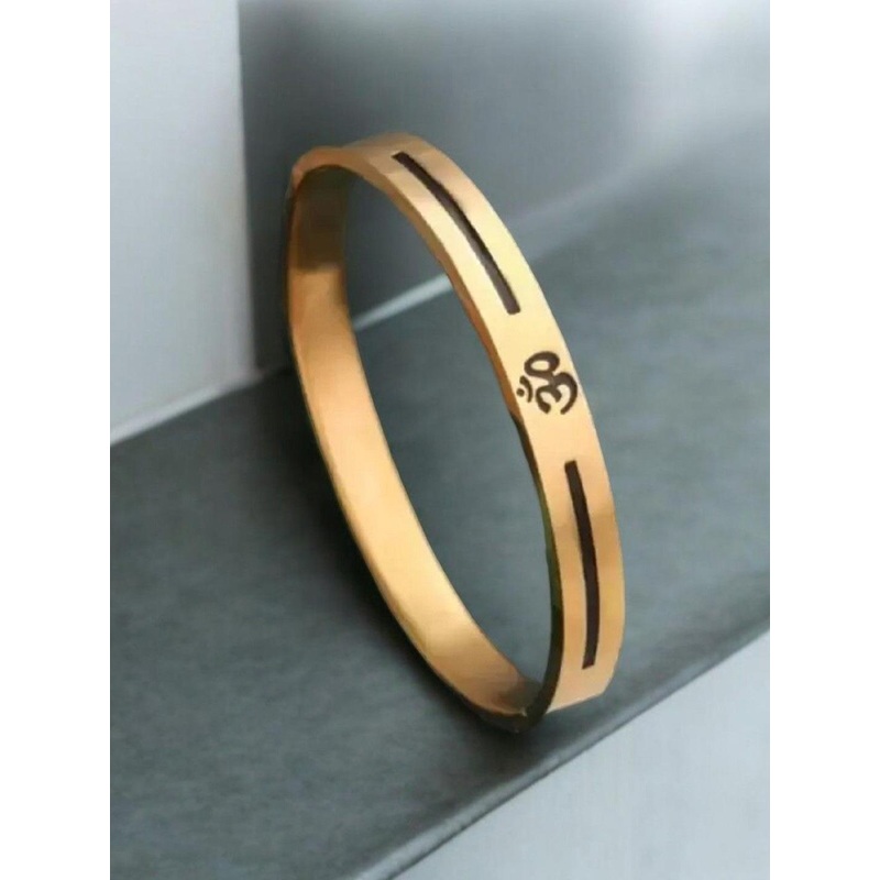 WATCHSTAR Men Gold-Plated Stainless Steel Enamelled Om Design Kada Bracelet