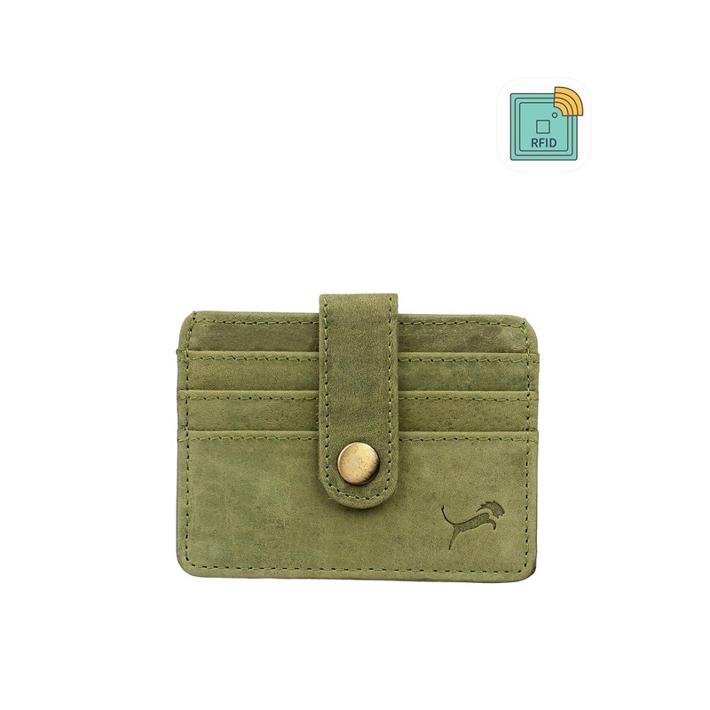 WILD EDGE Men Green Genuine Leather RFID Card Holder