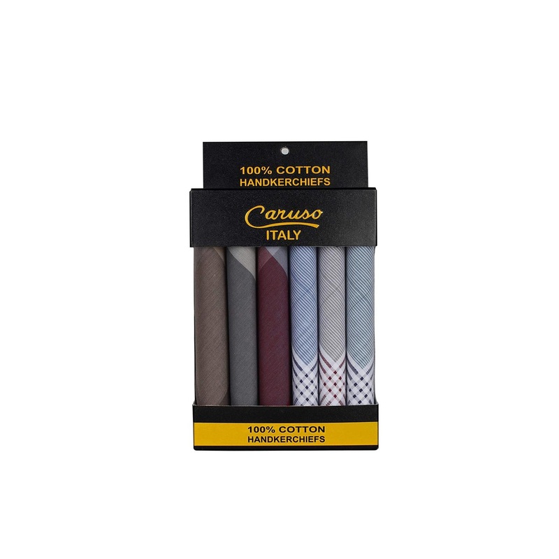 Caruso ITALY Men 6 Pieces Multicolored Checked Cotton Handkerchief Set