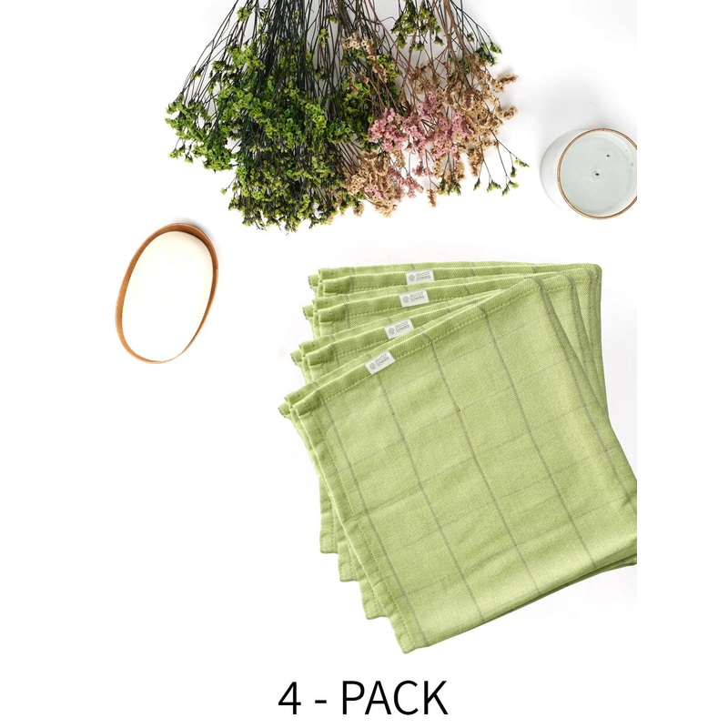 Doctor Towels Green Checked 380GSM Set of 4 Anti-Bacterial Banana Handkerchief