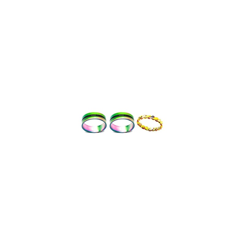 Dynamic Retail Global Set of 3 Rings for Men & Women, Green-Gold Alloy Ring ()