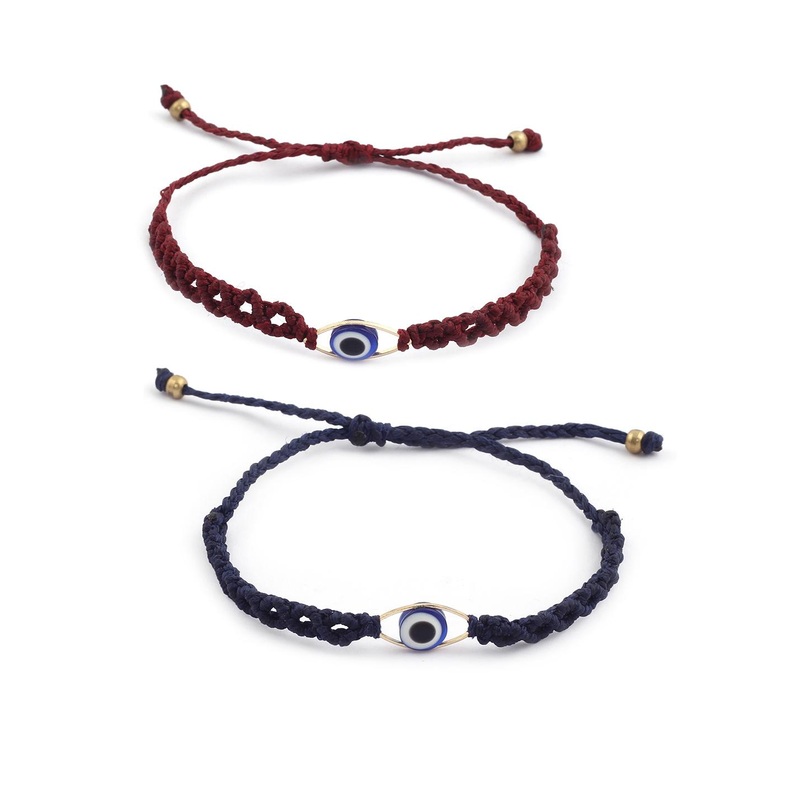EL REGALO Men Blue & Maroon Handcrafted Evil Eye Charm Bracelet Set Of 2