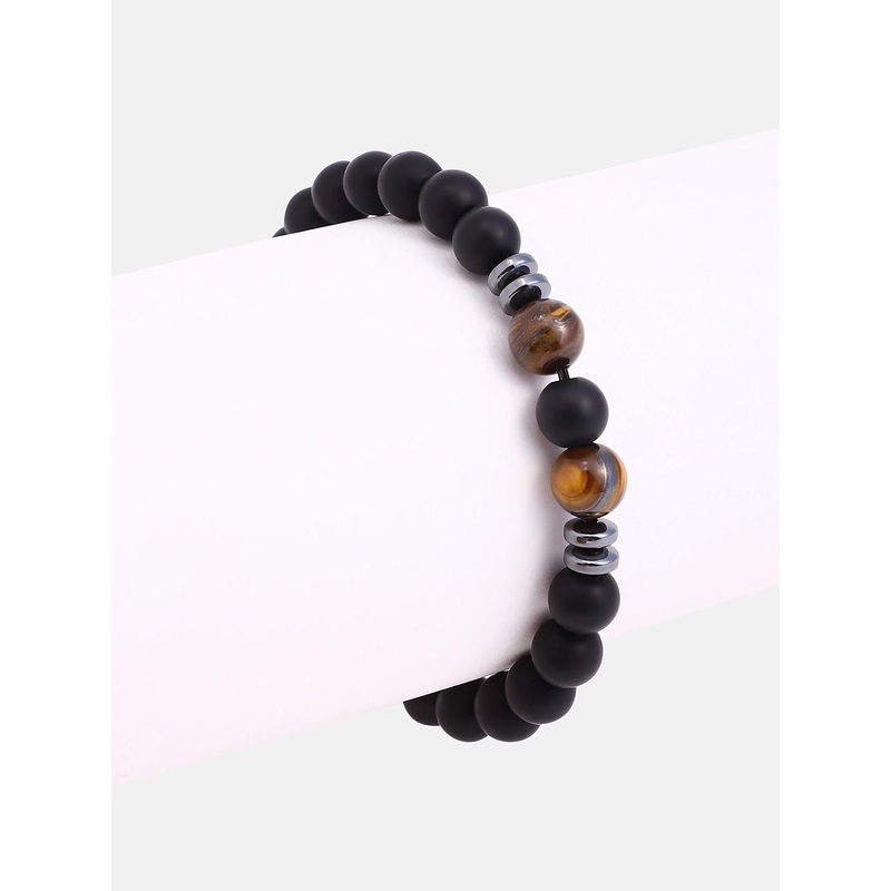 French Accent Men Onyx Beaded Elasticated Bracelet