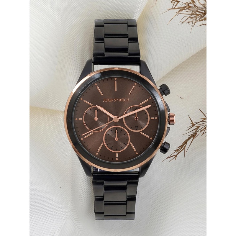 JOKER & WITCH Men Brown Dial & Black Stainless Steel Bracelet Style Straps Analogue Watch