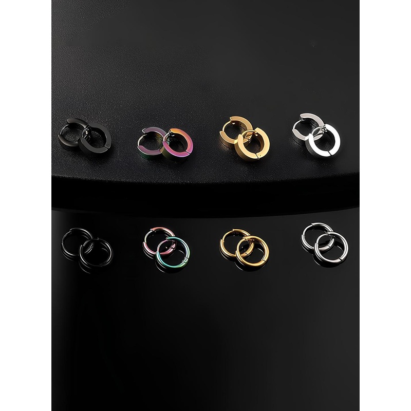 KARISHMA KREATIONS Men Set of 8 Stainless Steel Hoop Earrings
