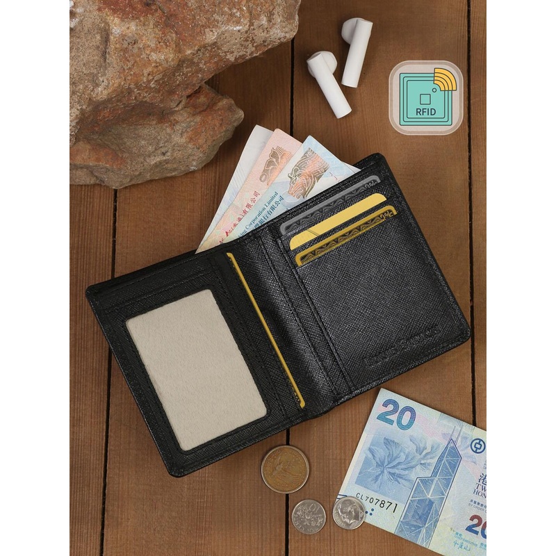 LOUIS STITCH Men Black Leather Two Fold Wallet
