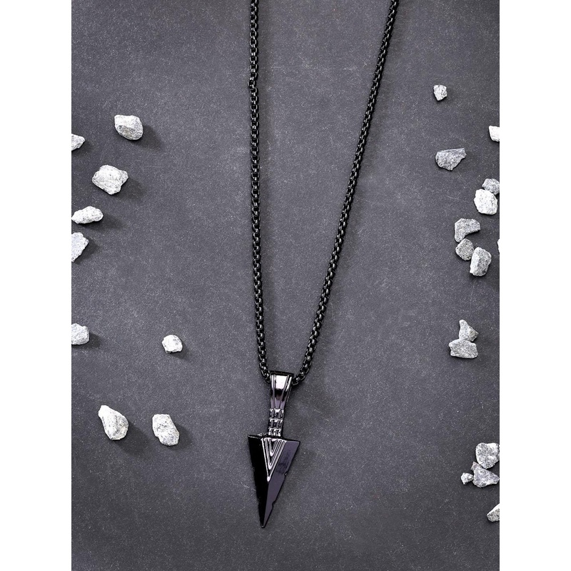 Roadster Men Black Rhodium-Plated Arrow-Shaped Pendant with Chain