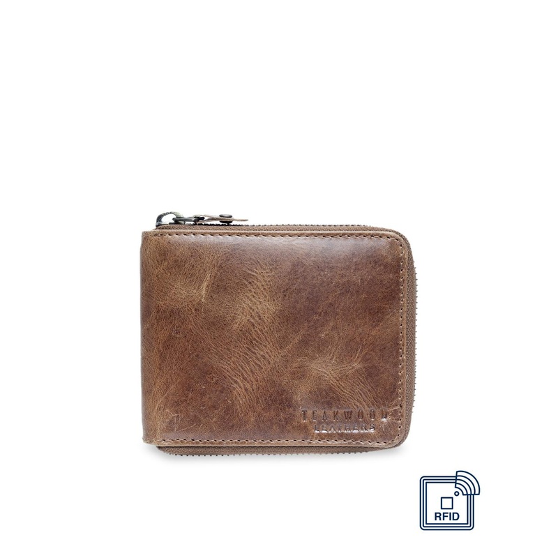 Teakwood Leathers Men Brown Solid Zip Around Leather Wallet