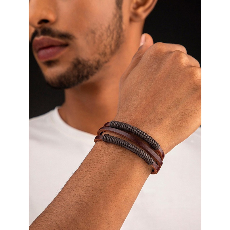 The Roadster Lifestyle Co Men 3 Black & Brown Alloy Handcrafted Bracelet