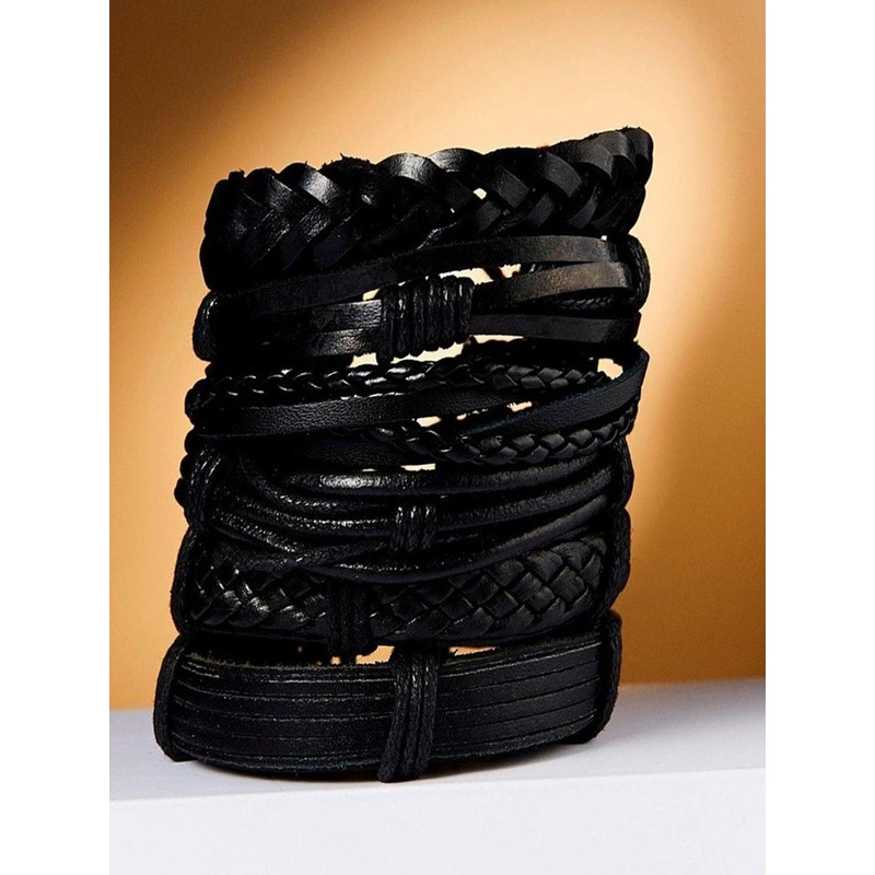 UNIVERSITY TRENDZ Men Set Of 6 Leather Multistrand Bracelet