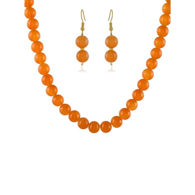 19TH JULY JEWELS Orange Beaded Alloy Necklace With Earrings