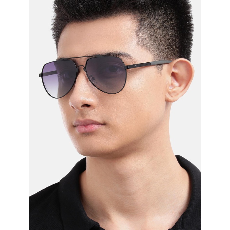 Carlton London Black Toned with Blue Polarised Lens Aviator Sunglass
