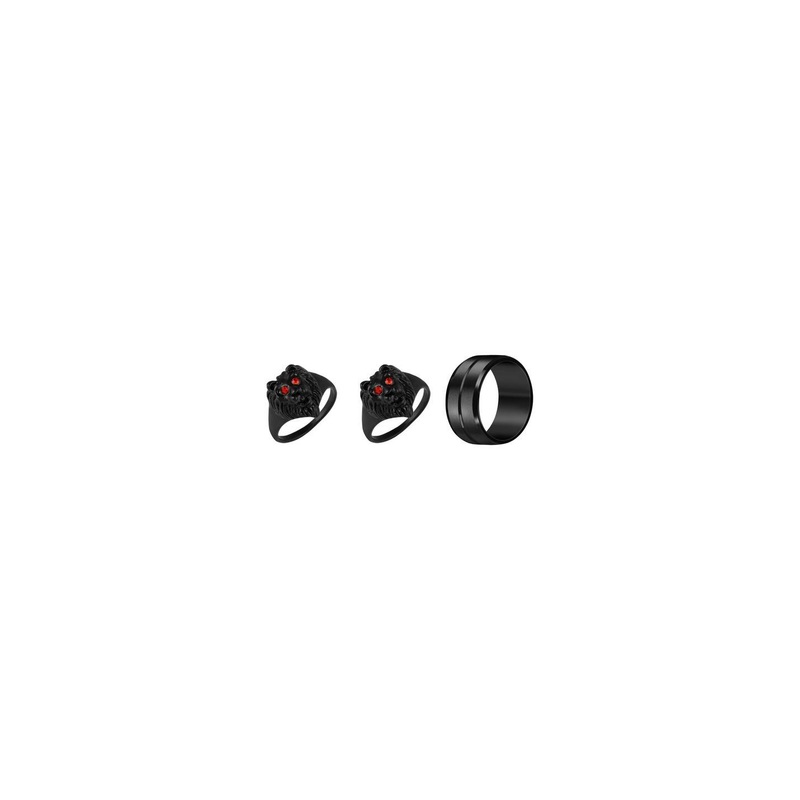 Dynamic Retail Global Set of 3 Ring for Men, Black-Black Alloy Ring ()