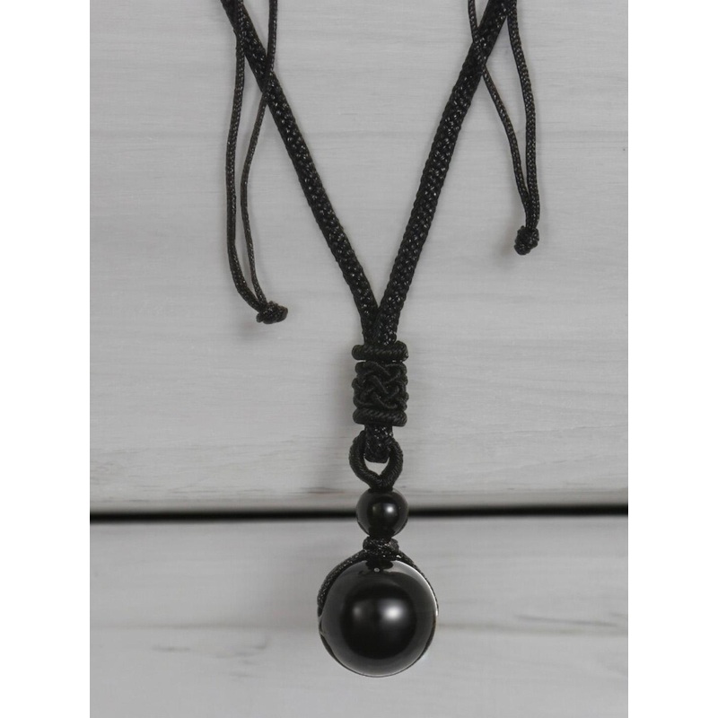 fabula Circular Obsidian Stone Pendant With Chain