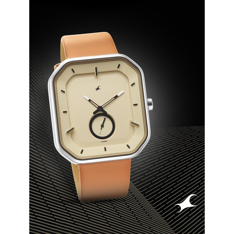 Fastrack Men Brass Printed Dial & Leather Straps Analogue Watch 3272SL02