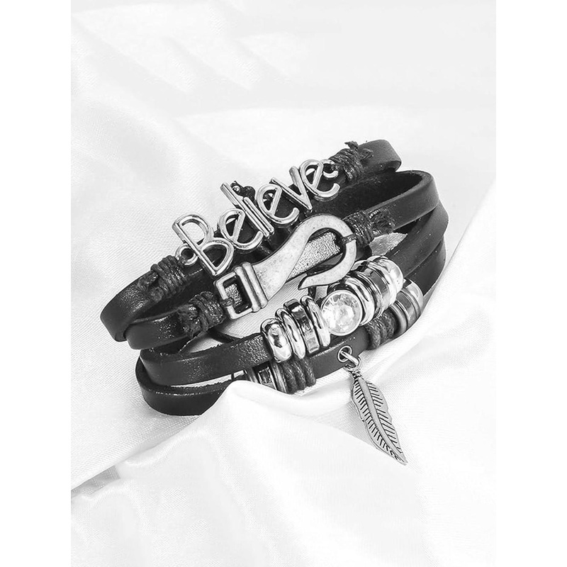 MEENAZ Men Leather Multistrand Bracelet
