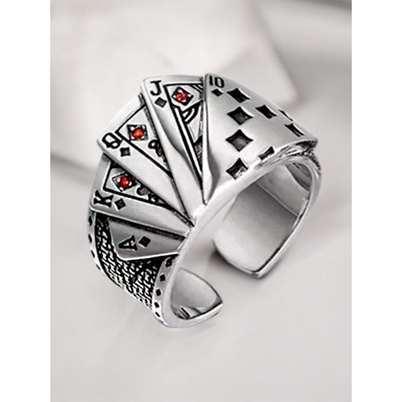 OOMPH Textured Stainless Steel Adjustable Finger Ring