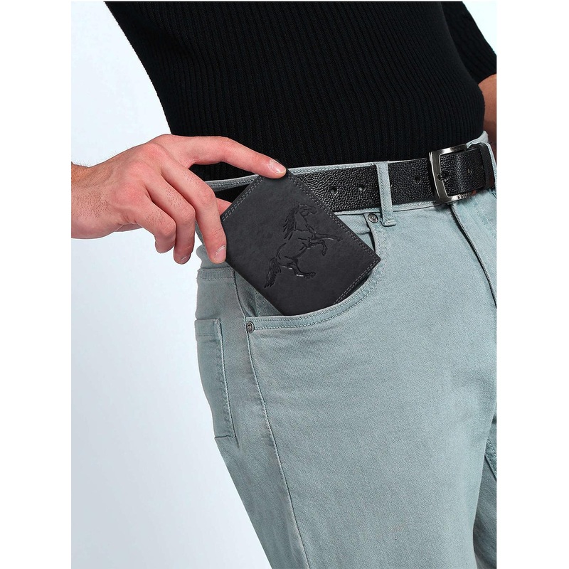 Sassora Men Animal Printed Embellished Leather Two Fold Wallet