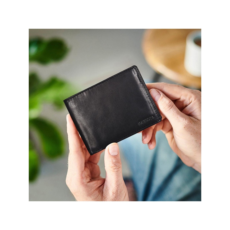 Sassora Men Black Leather Two Fold Wallet