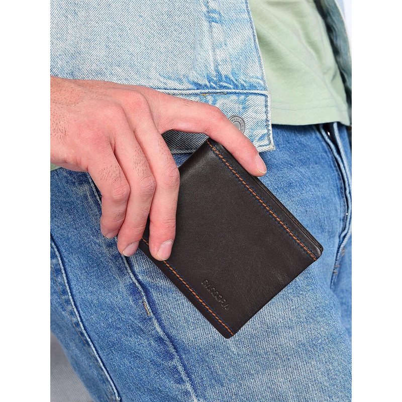 Sassora Men Brand Logo Leather Two Fold Wallet