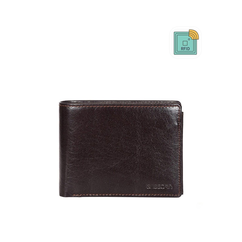 Sassora Men Brown Zip Detail Leather Two Fold Wallet