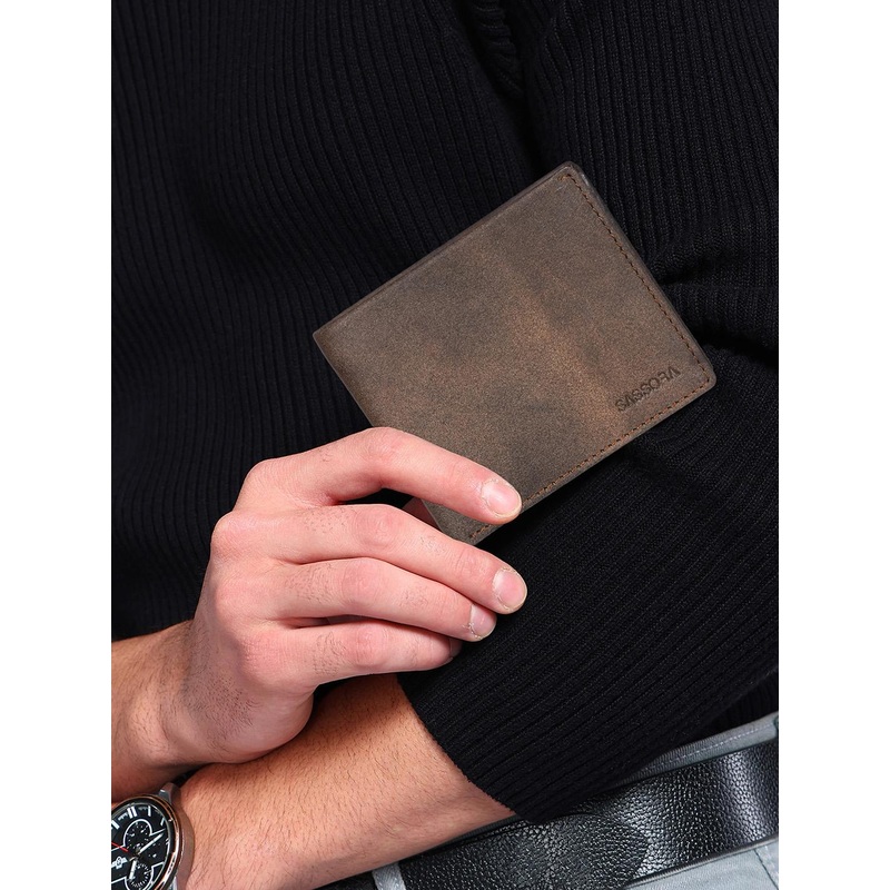 Sassora Men Leather Rfid Two Fold Wallet
