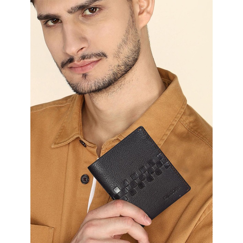 Sassora Men Textured Embellished Leather Two Fold Wallet