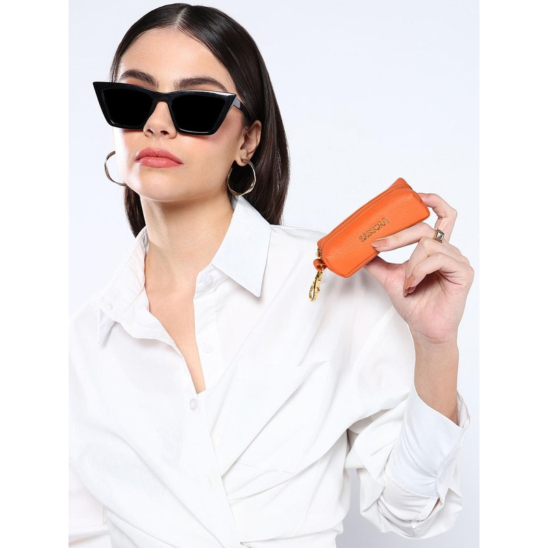 Sassora Orange Colored & Gold Toned Leather Key Pouch