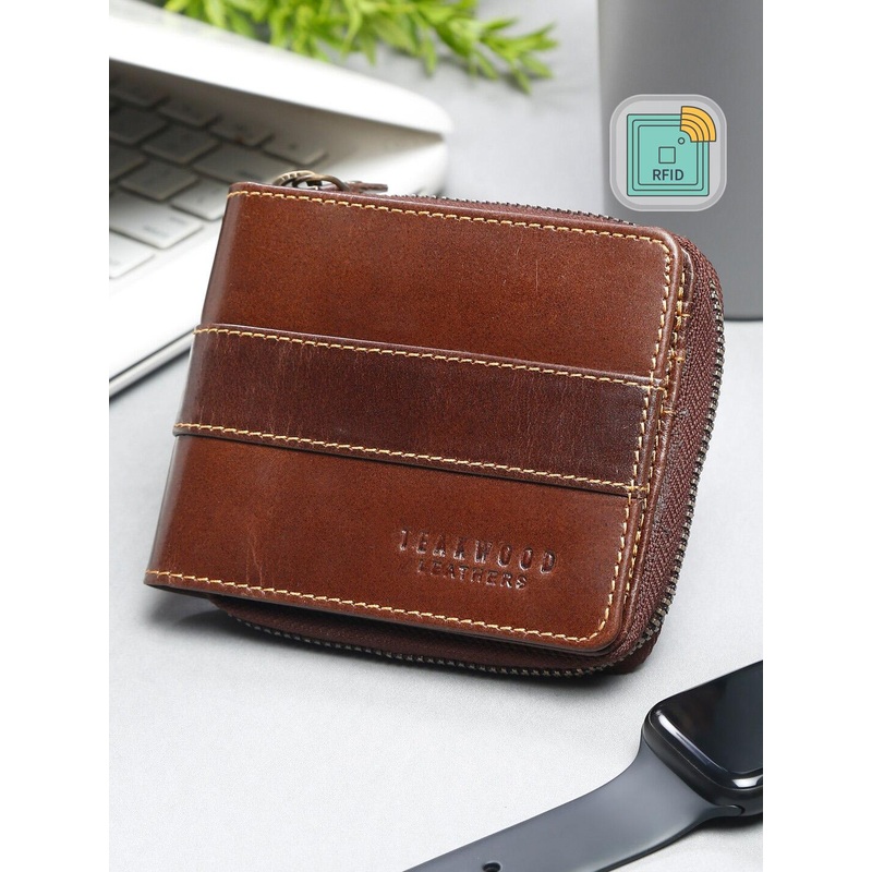 Teakwood Leathers Men Leather Zip Around Wallet